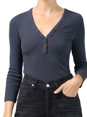 Citizens of Humanity Aideen Ribbed Henley V-Neck Size Small